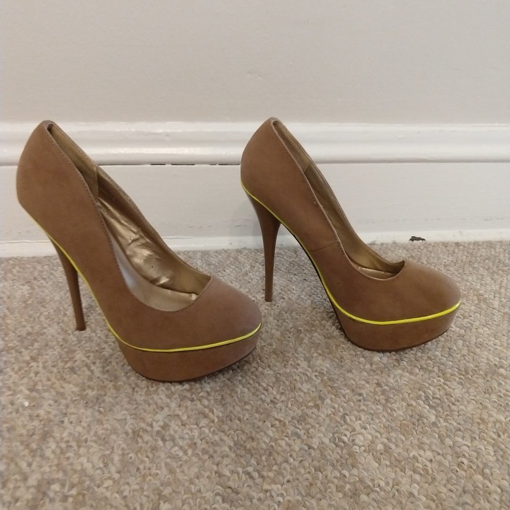 Tan and Yellow Platform Heels
